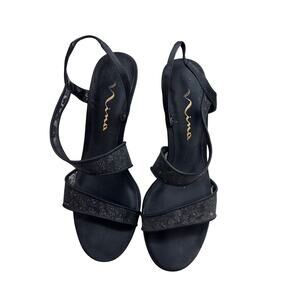 Nina Women’s Black Slingback Heels – Size 8 – Glitter Detail